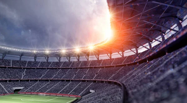 The stadium, the imaginary football stadium is modelled and rendered.