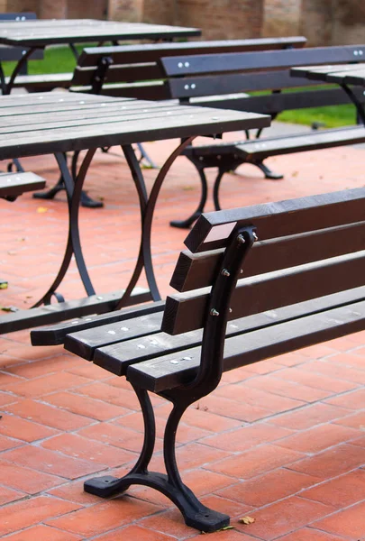 Bancs Tables Bois Vides Dans Parc — Photo