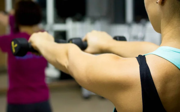 Cute Strong Woman Lifting Weight Gym — Stock Photo, Image