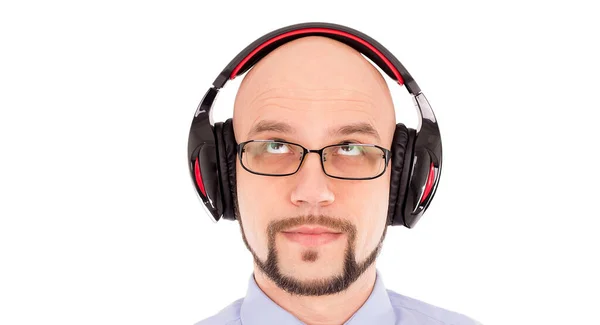 Portret Van Een Man Met Een Draadloze Headset Die Naar — Stockfoto