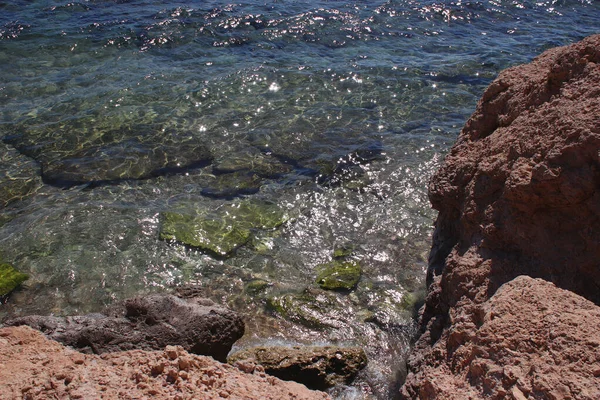 Acque Trasparenti Chiare Del Mar Rosso Sulla Riva Rocciosa Surf — Foto Stock