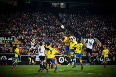 Valencia, İspanya - 9 Ocak: İspanya Kral Kupası sırasında tüm oyuncular arasında Valencia Cf ve Las Palmas Mestalla Stadı nda 9 Ocak 2018 üzerinde Valencia, İspanya eşleme