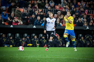 Valencia, İspanya - 9 Ocak: (L) Andreas Pereira sırasında İspanya Kral Kupası maç Valencia Cf ve Las Palmas Mestalla Stadı nda arasında 9 Ocak 2018 üzerinde Valencia, İspanya