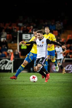 Valencia, İspanya - 9 Ocak: Nacho Gil İspanya Kral Kupası sırasında topu ile maç Valencia Cf ve Las Palmas Mestalla Stadı nda arasında 9 Ocak 2018 üzerinde Valencia, İspanya