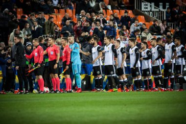 Valencia, İspanya - 9 Ocak: İspanya Kral Kupası sırasında tüm oyuncular arasında Valencia Cf ve Las Palmas Mestalla Stadı nda 9 Ocak 2018 üzerinde Valencia, İspanya eşleme