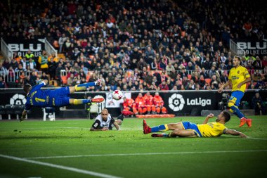 Valencia, İspanya - 9 Ocak: İspanya Kral Kupası sırasında çeşitli oyuncular arasında Valencia Cf ve Las Palmas Mestalla Stadı nda 9 Ocak 2018 üzerinde Valencia, İspanya eşleme
