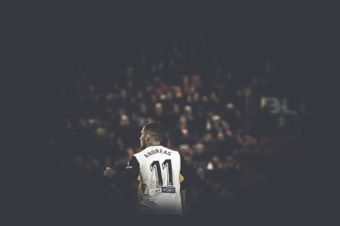 Valencia, İspanya - 9 Ocak: Andreas Pereira sırasında İspanya Kral Kupası maç Valencia Cf ve Las Palmas Mestalla Stadı nda arasında 9 Ocak 2018 üzerinde Valencia, İspanya