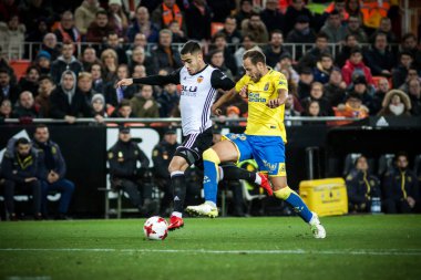 Valencia, İspanya - 9 Ocak: Andreas İspanya Kral Kupası sırasında topu ile arasında Valencia Cf ve Las Palmas Mestalla Stadı nda 9 Ocak 2018 üzerinde Valencia, İspanya eşleme