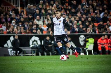 Valencia, İspanya - 9 Ocak: Andreas Pereira sırasında İspanya Kral Kupası maç Valencia Cf ve Las Palmas Mestalla Stadı nda arasında 9 Ocak 2018 üzerinde Valencia, İspanya