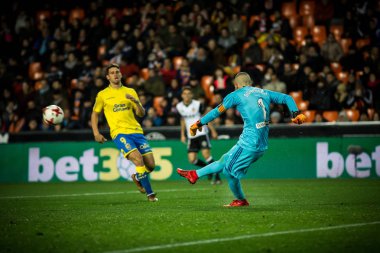 Valencia, İspanya - 9 Ocak: Jaume İspanya Kral Kupası sırasında topu ile maç Valencia Cf ve Las Palmas Mestalla Stadı nda arasında 9 Ocak 2018 üzerinde Valencia, İspanya