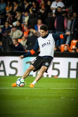 Valencia, İspanya - 8 Nisan: İspanyol La Liga sırasında Guedes arasında Valencia Cf ve Rcd Espanyol Mestalla Stadı nda 8 Nisan 2018 Valencia, İspanya eşleme