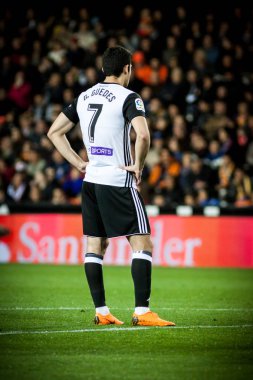 Valencia, İspanya - 8 Nisan: İspanyol La Liga sırasında Guedes arasında Valencia Cf ve Rcd Espanyol Mestalla Stadı nda 8 Nisan 2018 Valencia, İspanya eşleme
