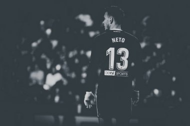 Valencia, İspanya - 8 Nisan: Neto sırasında İspanyol La Liga maç Valencia Cf ve Rcd Espanyol Mestalla Stadı nda arasında 8 Nisan 2018 Valencia, İspanya