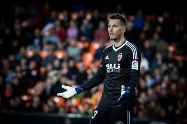 Valencia, İspanya - 8 Nisan: Neto sırasında İspanyol La Liga maç Valencia Cf ve Rcd Espanyol Mestalla Stadı nda arasında 8 Nisan 2018 Valencia, İspanya