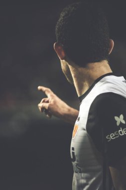 Valencia, İspanya - 8 Nisan: İspanyol La Liga sırasında Guedes arasında Valencia Cf ve Rcd Espanyol Mestalla Stadı nda 8 Nisan 2018 Valencia, İspanya eşleme