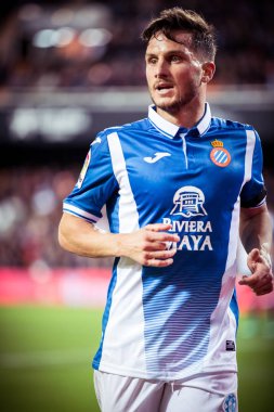 Valencia, İspanya - 8 Nisan: Piatti sırasında İspanyol La Liga maç Valencia Cf ve Rcd Espanyol Mestalla Stadı nda arasında 8 Nisan 2018 Valencia, İspanya