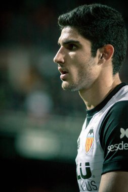 Valencia, İspanya - 8 Nisan: İspanyol La Liga sırasında Guedes arasında Valencia Cf ve Rcd Espanyol Mestalla Stadı nda 8 Nisan 2018 Valencia, İspanya eşleme