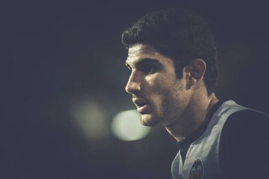 Valencia, İspanya - 8 Nisan: İspanyol La Liga sırasında Guedes arasında Valencia Cf ve Rcd Espanyol Mestalla Stadı nda 8 Nisan 2018 Valencia, İspanya eşleme