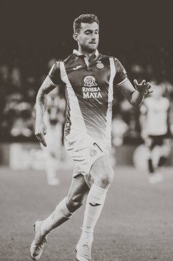 Valencia, İspanya - 8 Nisan: Leo Baptistao sırasında İspanyol La Liga maç Valencia Cf ve Rcd Espanyol Mestalla Stadı nda arasında 8 Nisan 2018 Valencia, İspanya