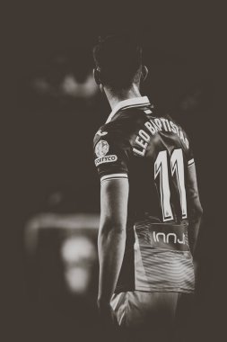 Valencia, İspanya - 8 Nisan: Leo Baptistao sırasında İspanyol La Liga maç Valencia Cf ve Rcd Espanyol Mestalla Stadı nda arasında 8 Nisan 2018 Valencia, İspanya