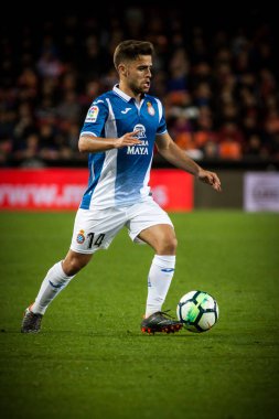 Valencia, İspanya - 8 Nisan: Melendo sırasında İspanyol La Liga maç Valencia Cf ve Rcd Espanyol Mestalla Stadı nda arasında 8 Nisan 2018 Valencia, İspanya