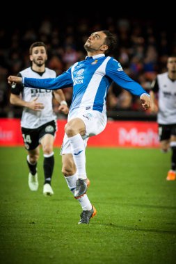 Valencia, İspanya - 8 Nisan: Sergio Garcia sırasında İspanyol La Liga maç Valencia Cf ve Rcd Espanyol Mestalla Stadı nda arasında 8 Nisan 2018 Valencia, İspanya