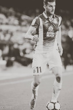 Valencia, İspanya - 8 Nisan: Leo Baptistao sırasında İspanyol La Liga maç Valencia Cf ve Rcd Espanyol Mestalla Stadı nda arasında 8 Nisan 2018 Valencia, İspanya