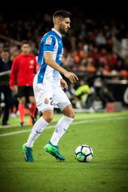 Valencia, İspanya - 8 Nisan: Marc Navarro sırasında İspanyol La Liga maç Valencia Cf ve Rcd Espanyol Mestalla Stadı nda arasında 8 Nisan 2018 Valencia, İspanya