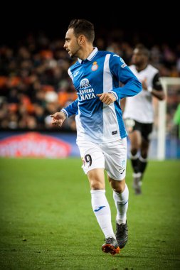 Valencia, İspanya - 8 Nisan: Sergio Garcia sırasında İspanyol La Liga maç Valencia Cf ve Rcd Espanyol Mestalla Stadı nda arasında 8 Nisan 2018 Valencia, İspanya