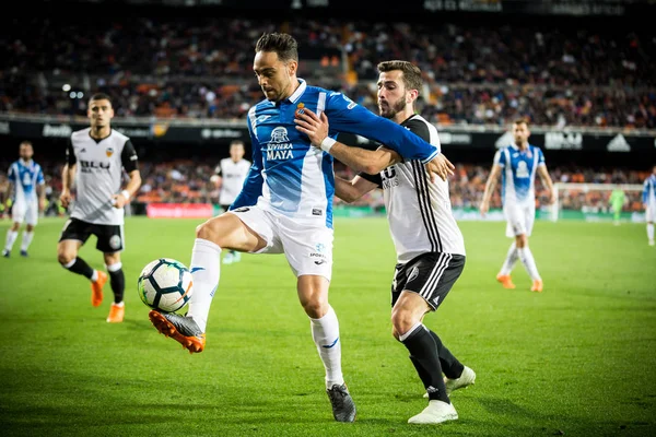 Valencia, İspanya - 8 Nisan: (L) Sergio Garcia, İspanyol La Liga sırasında Gaya arasında Valencia Cf ve Rcd Espanyol Mestalla Stadı nda 8 Nisan 2018 Valencia, İspanya eşleme