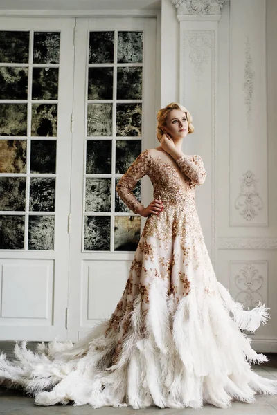 Mooie dame in luxe jurk — Stockfoto
