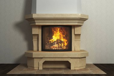 Beautiful and original fireplace in classical home interior clipart