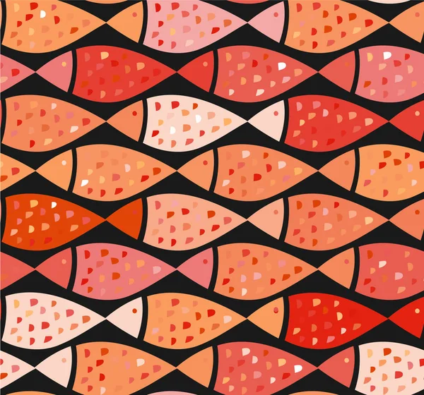 Orange vector seamless pattern with fishes, fully editable eps 8 file with clipping masks and pattern in swatch menu. — Stock Vector