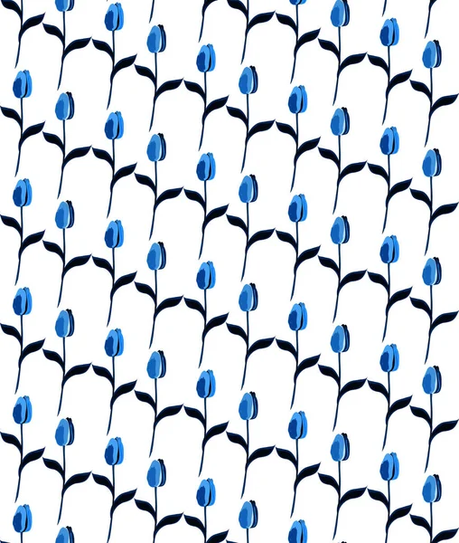Blaues Muster mit Tulpen auf weißem Hintergrund. — Stockvektor
