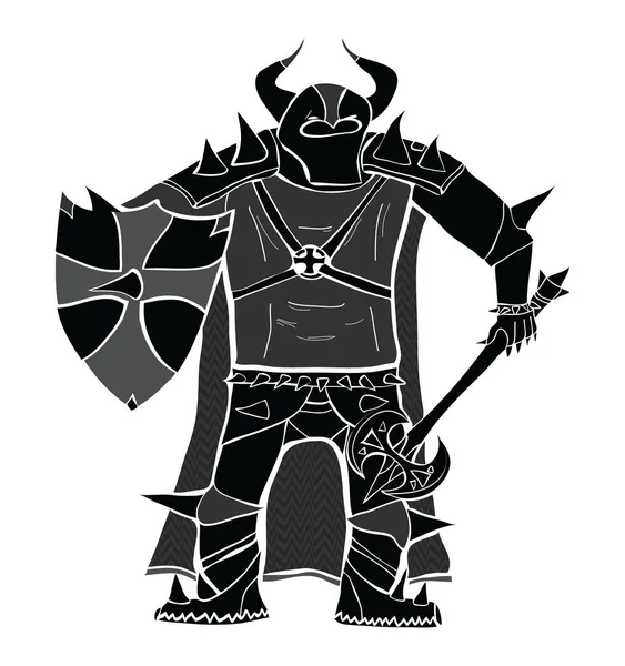 Knight ile kılıç ve kalkan detaylı vektör siluet.