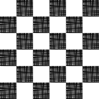 Vector seamless pattern. Chequered background, design element with black white squares. Backdrop, texture with optical illusion. Fabric textile clipart