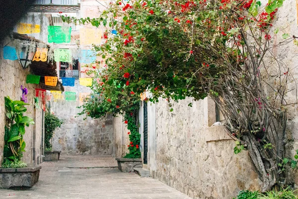 Morelia, Mexiko - juni 2019 Callejon del Romance Alley fontän. Romantisk gata — Stockfoto