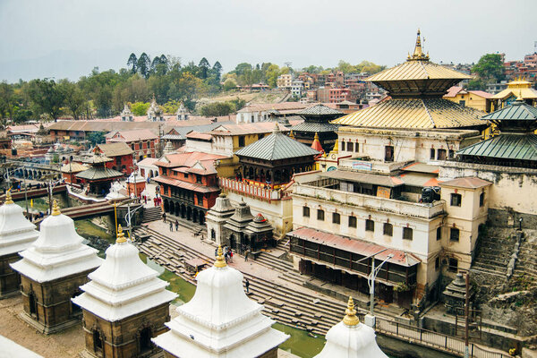 Kathmandu, Nepal - March 2019 the Hindu burning dead body at Pashupatinath temple.