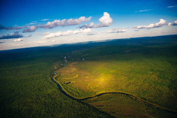 View from a height of taiga with a river — Stock Photo, Image