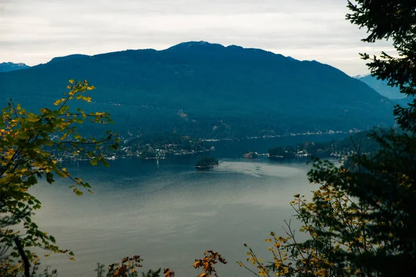 Gyönyörű park tetején Burnaby Mountain Vancouver City a háttérben. — Stock Fotó