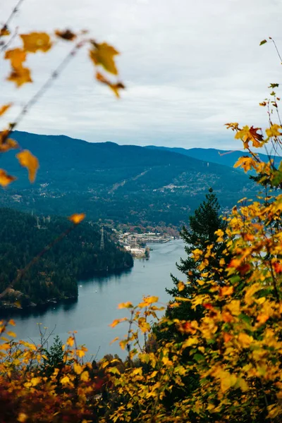 Piękny park na szczycie Burnaby Mountain z Vancouver City w tle. — Zdjęcie stockowe