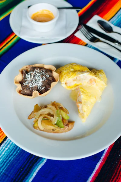 Dois deliciosos rolos mexicanos indígenas feitos com omelete de ovo com toupeira e cebola — Fotografia de Stock