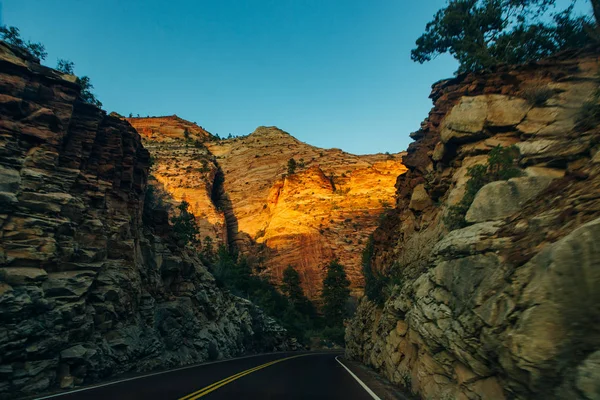 Road on Zion National Park is an American national park located in southwestern Utah near the town of Springdale — Stock Photo, Image