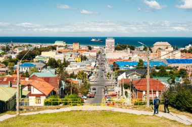Patagonia, Chile - december, 2019 Beautiful view of Punta Arenas with the Strait of Magellan clipart