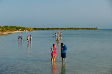 Isla Holbox, Meksika - Şubat 2020 Gün batımında bir hamakta dinleniyor