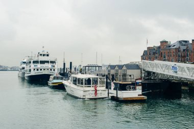Boston, Ma, USA - Şubat 2020 Boston Liman Limanı, Boston Limanı, Long Wharf.