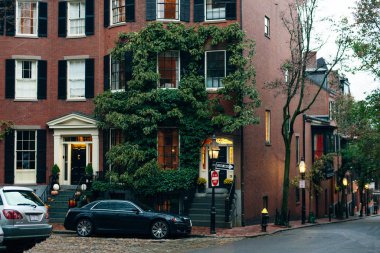 Boston, Massachusetts, USA - november 2019 street and old buildings in Beacon Hill