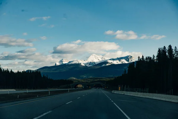 Natursköna Vägen Genom Kanadensiska Klipporna Omgiven Klippiga Berg Tagen Banff — Stockfoto