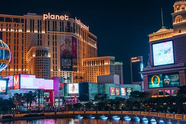 Las Vegas Eua Janeiro 2019 Vista Iluminada Fontes Bellagio Hotel — Fotografia de Stock