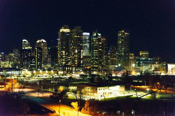 Kalgarien Kanada Dec 2019 Nattutsikt Över Calgary Skyline — Stockfoto